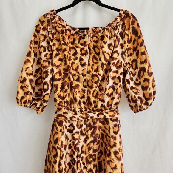 KATE SPADE Orange/Brown Leopard Print Off Shoulder Midi Dress Size 14 LIKE NEW! - Picture 5 of 16
